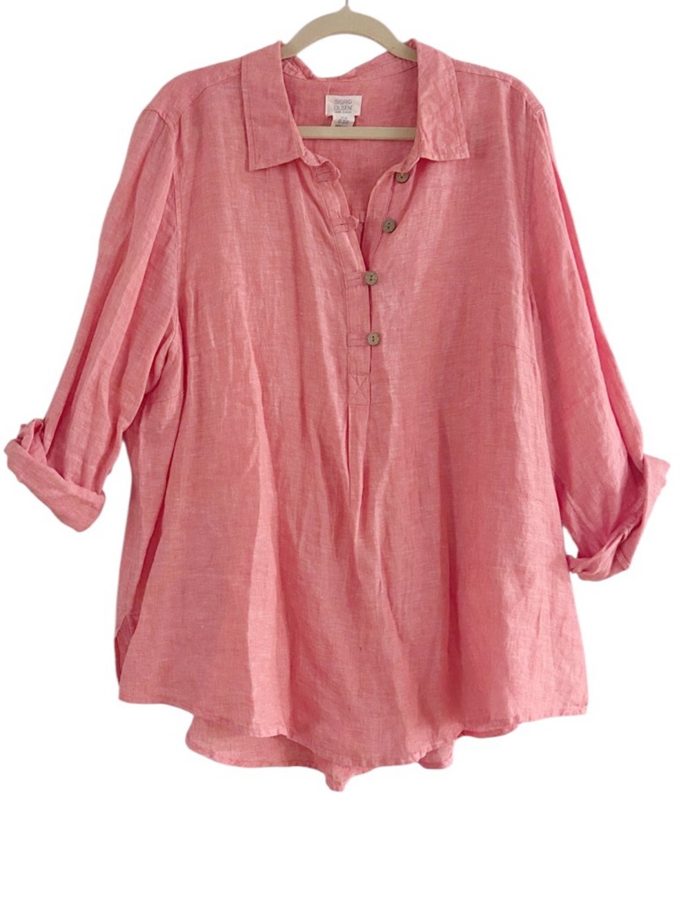 Sigrid Olsen Linen Button Up Top Size 2X Pink Ling Sleeve - Picture 1 of 9